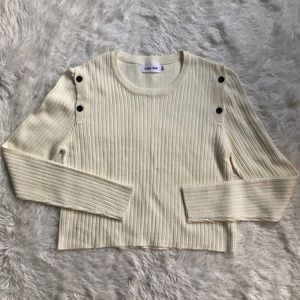 Line + Dot cream sweater with black shoulder buttons 🔥
